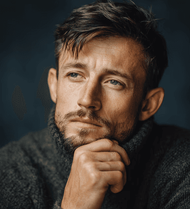 A man looks left